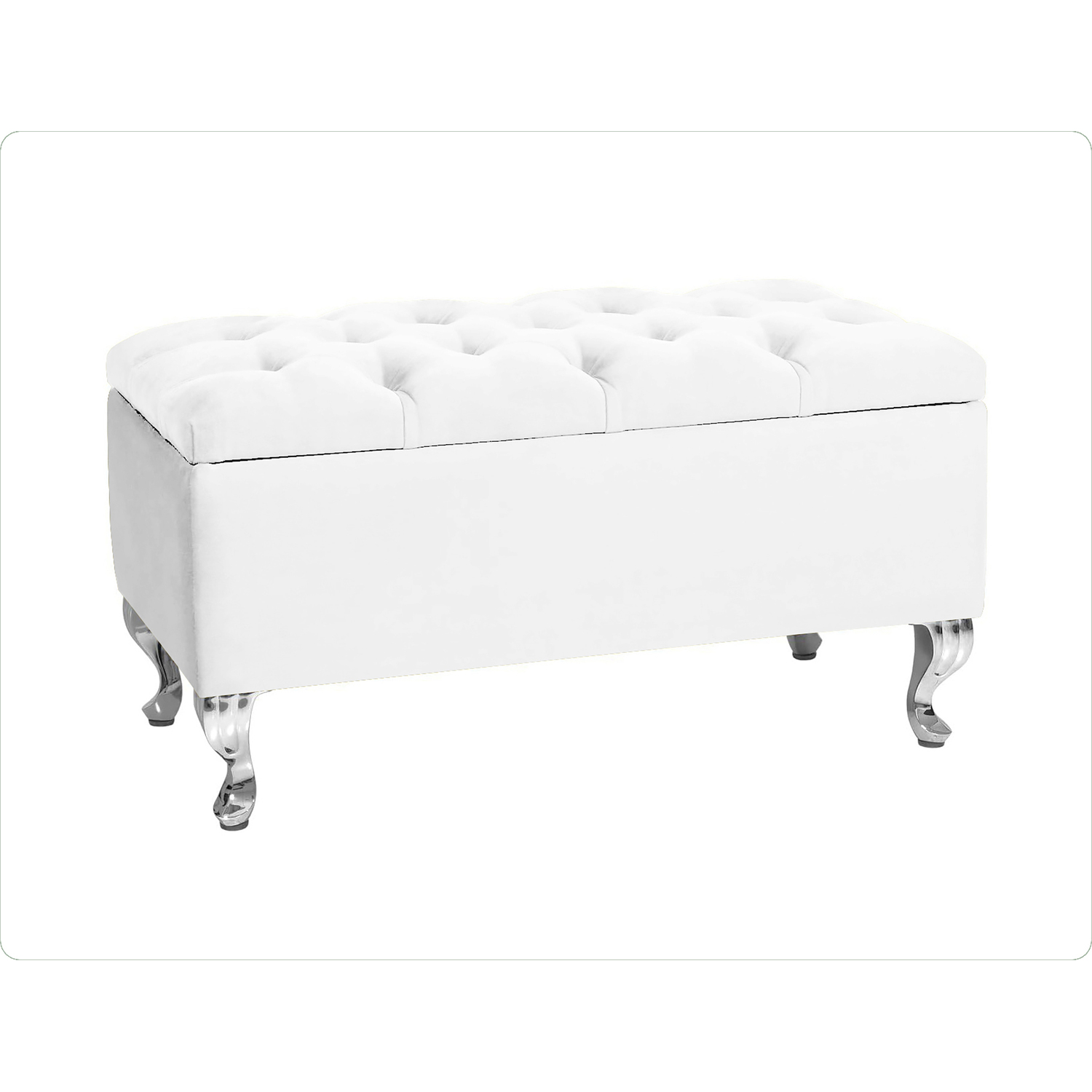 R&M Furnishers 180Cm Chesterfield Ottoman Storage Bench, Teal Tufted Upholstered Velvet Ottoman Footstool - White Plush Velvet