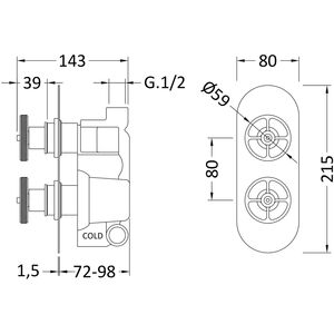 Knurled Twin Shower Valve W-Diverter - BSKNTW02