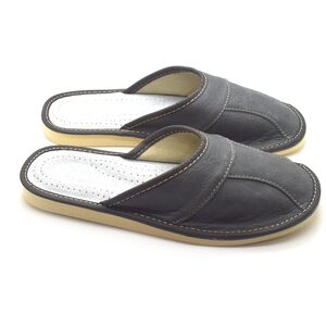 Men's Natural Leather Slippers Shoes, Slip-On Sandals Mules (Graphite Grey, Size: 9 UK / 43 EU)