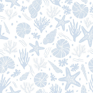 Seastars and Seashells Wallpaper in Blue