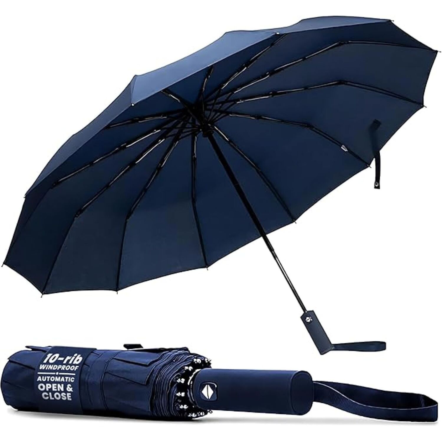 Tanness 10-Rib Folding Umbrella Windproof And Waterproof - Blue