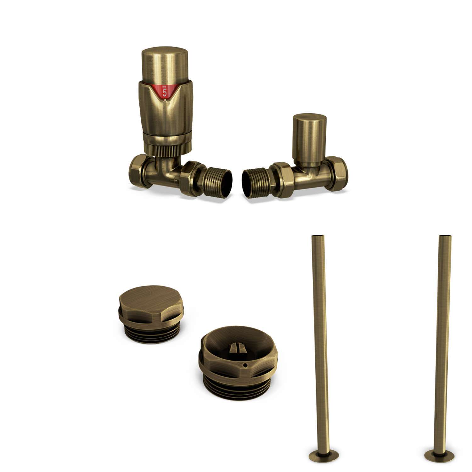 Uk Radiators Stirling Bold - Thermostatic Radiator Valve & Installation Kit - Polished Brass Corner - Antique Brass / 123Mm / 81Mm