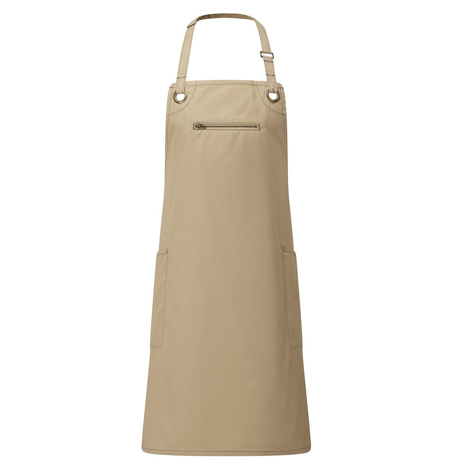 Premier Unisex Adult Barley Sustainable Contrast Stitching Full Apron - Khaki/Brown