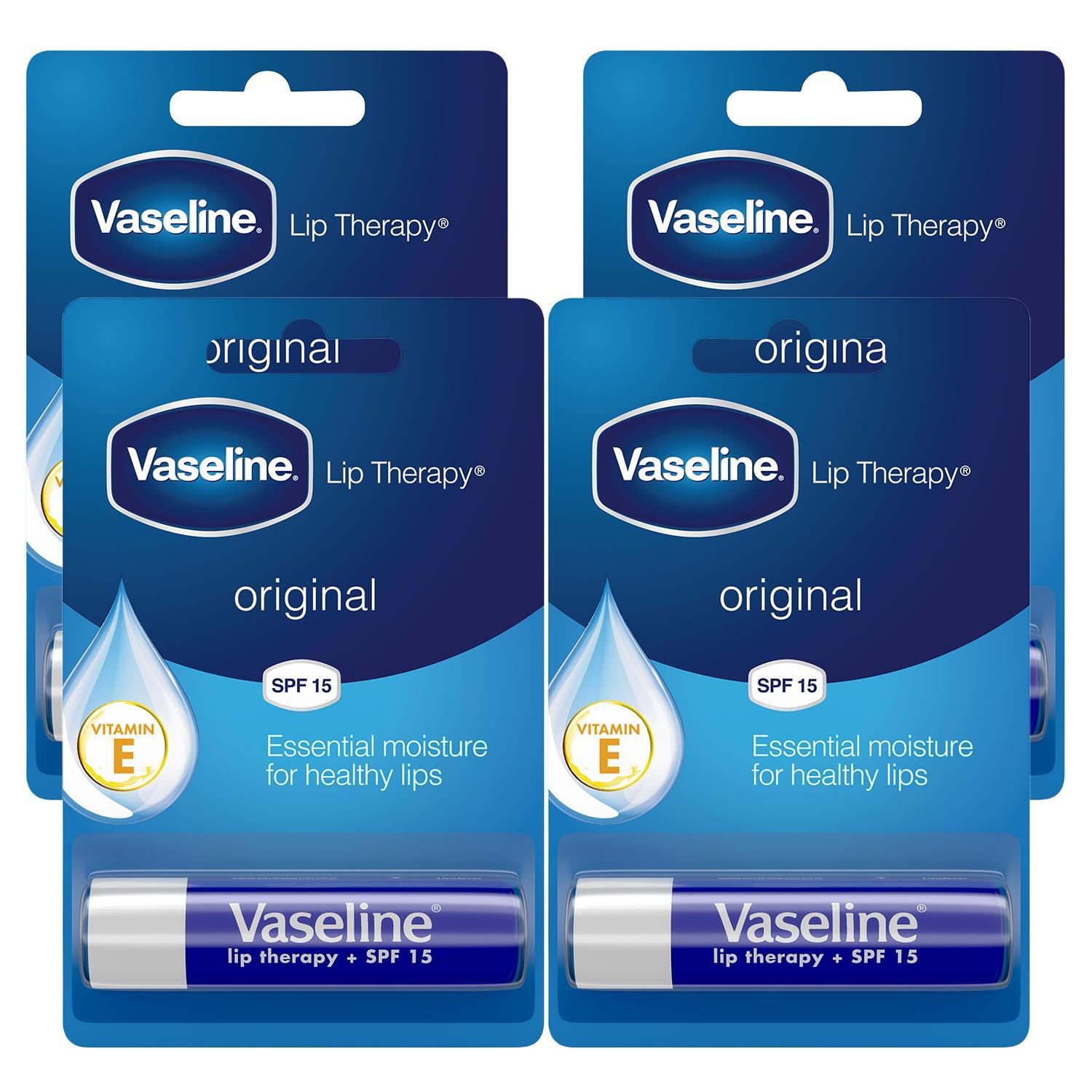 Vaseline Lip Therapy Balm Sticks, Original 4gm Hydrating Lip Care Balm, 4 Pack in White - Image 4