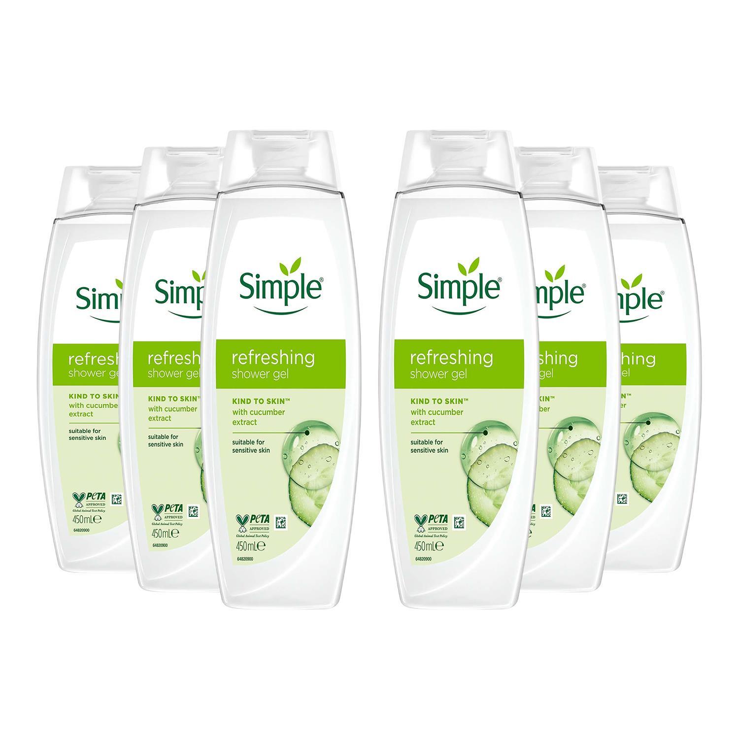 Simple Kind To Skin Refreshing Shower Gel 450Ml, 6 Pack - White