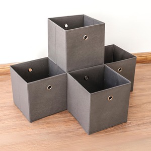 Grey / Canvas Home Source Pack of 4 Cube Canvas Fabric Storage Insert Boxes shot 17033139