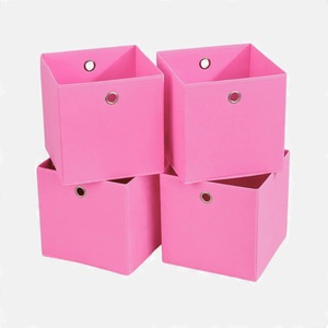 Pink / Canvas Home Source Pack of 4 Cube Canvas Fabric Storage Insert Boxes shot 17033349