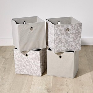Grey Mixed / Canvas Home Source Pack of 4 Cube Canvas Fabric Storage Insert Boxes shot 17033529