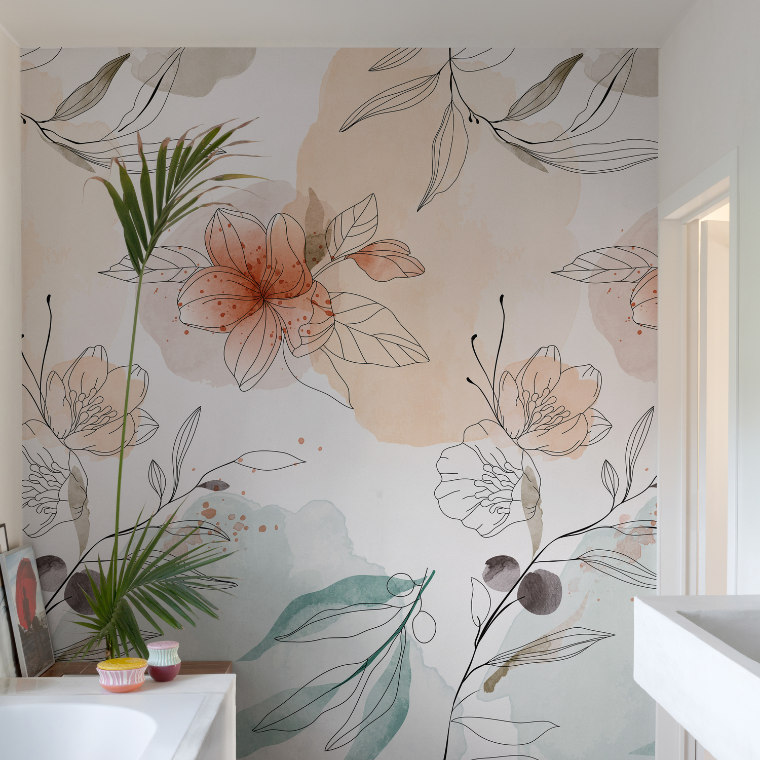 Grandeco Whimsical Floral 3 Lane Repeatable Wallpaper Mural - Pink