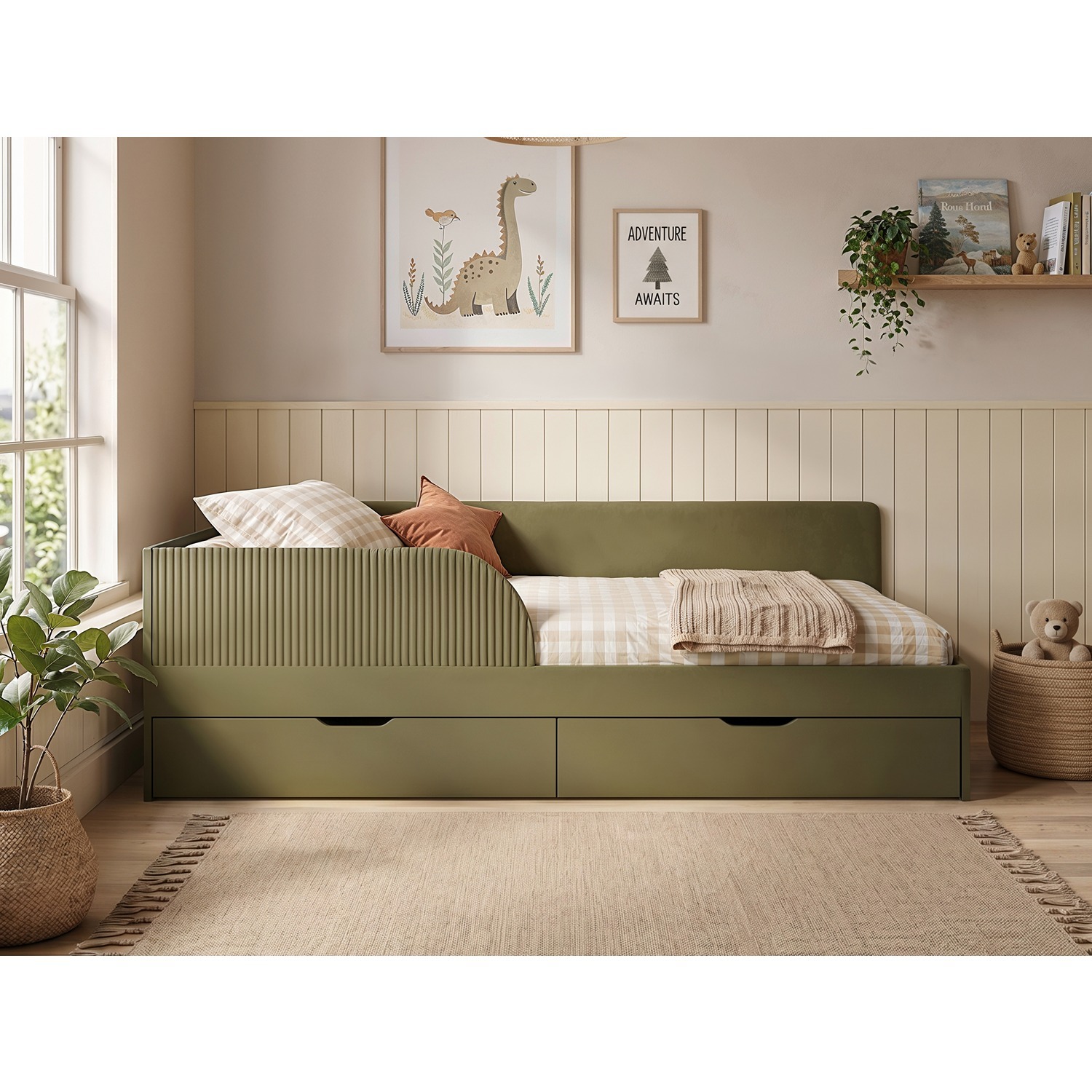 Flair Aris Single Montessori Bed With Storage Drawers - Green