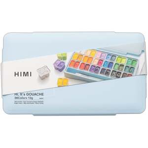 HIMI Twin Cup Gouache Set - 36 Colours + 3 Brushes (Ice Blue Case)