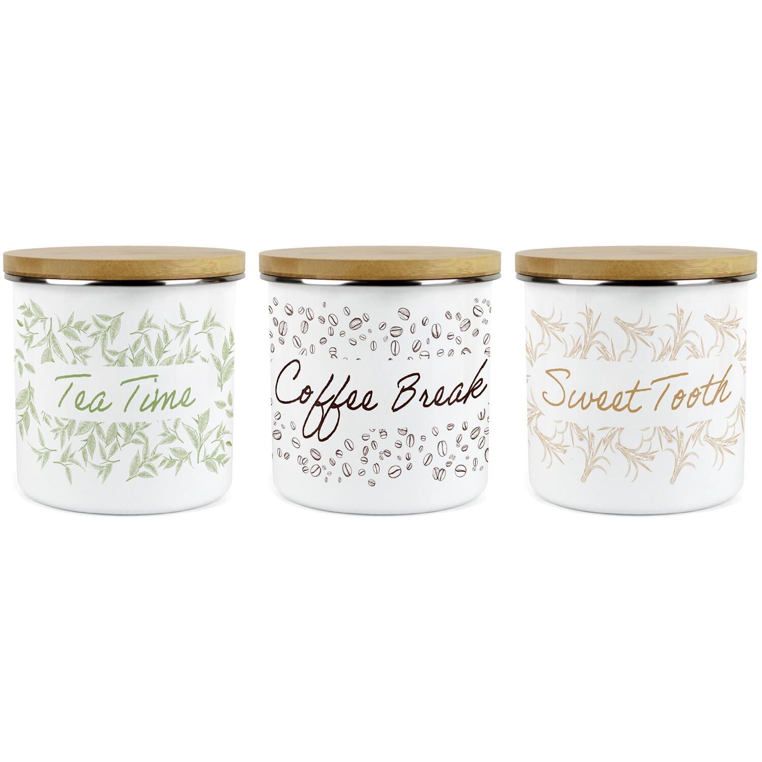 B&Q -  Artistic Storage Canisters SetTeaCoffee & Sugar Contemporary PresentsWhite Metal/enamel Tea Storage Container Kitchen Gift - Image 4