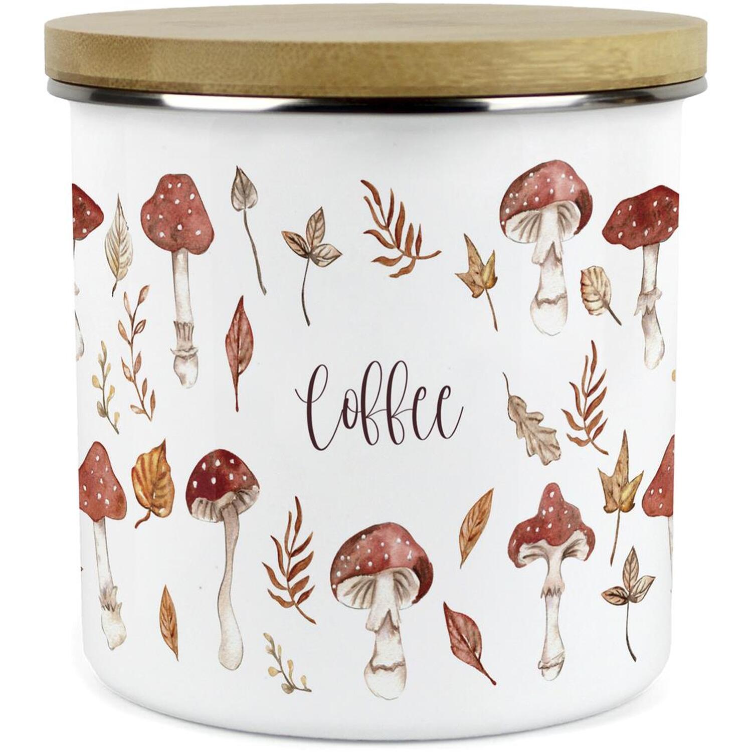 Purely Home Watercolour Mushrooms Large Kitchen Storage Canister - White