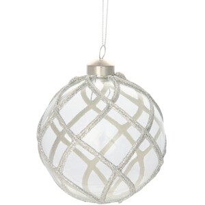 Silver Glitter Wrapped Patterned Bauble