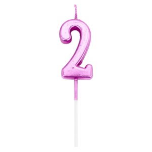 Shatchi Pink Number 2 Candle, Wax Cake Topper for Birthdays and Anniversaries