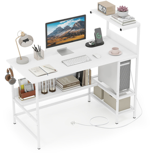 122.5 CM Reversible Computer Desk with Storage Shelves-Rustic Brown