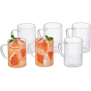 Eden & Willow Set of 6 Ribbed Glass Espresso Coffee Cups with Handles