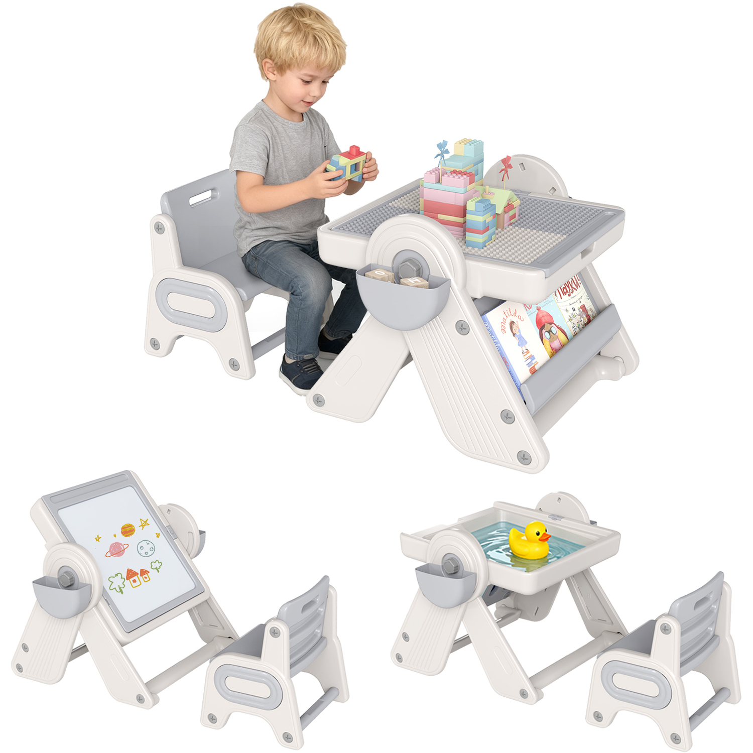 Costway 6-In-1 Multi-Activity Kids Table Chair Set - Grey