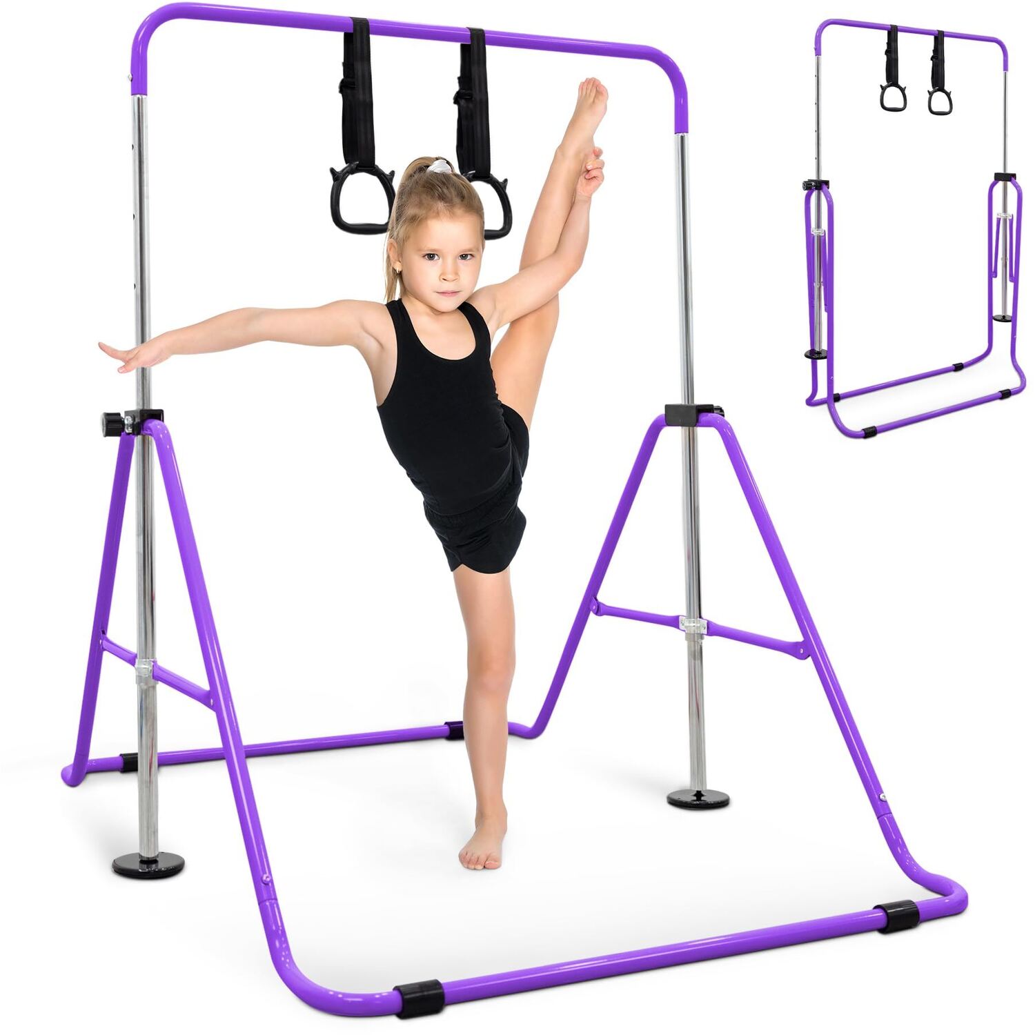 Kayman Foldable Gymnastics Horizontal Bar For Kids & Hand Protection Wrap - Purple