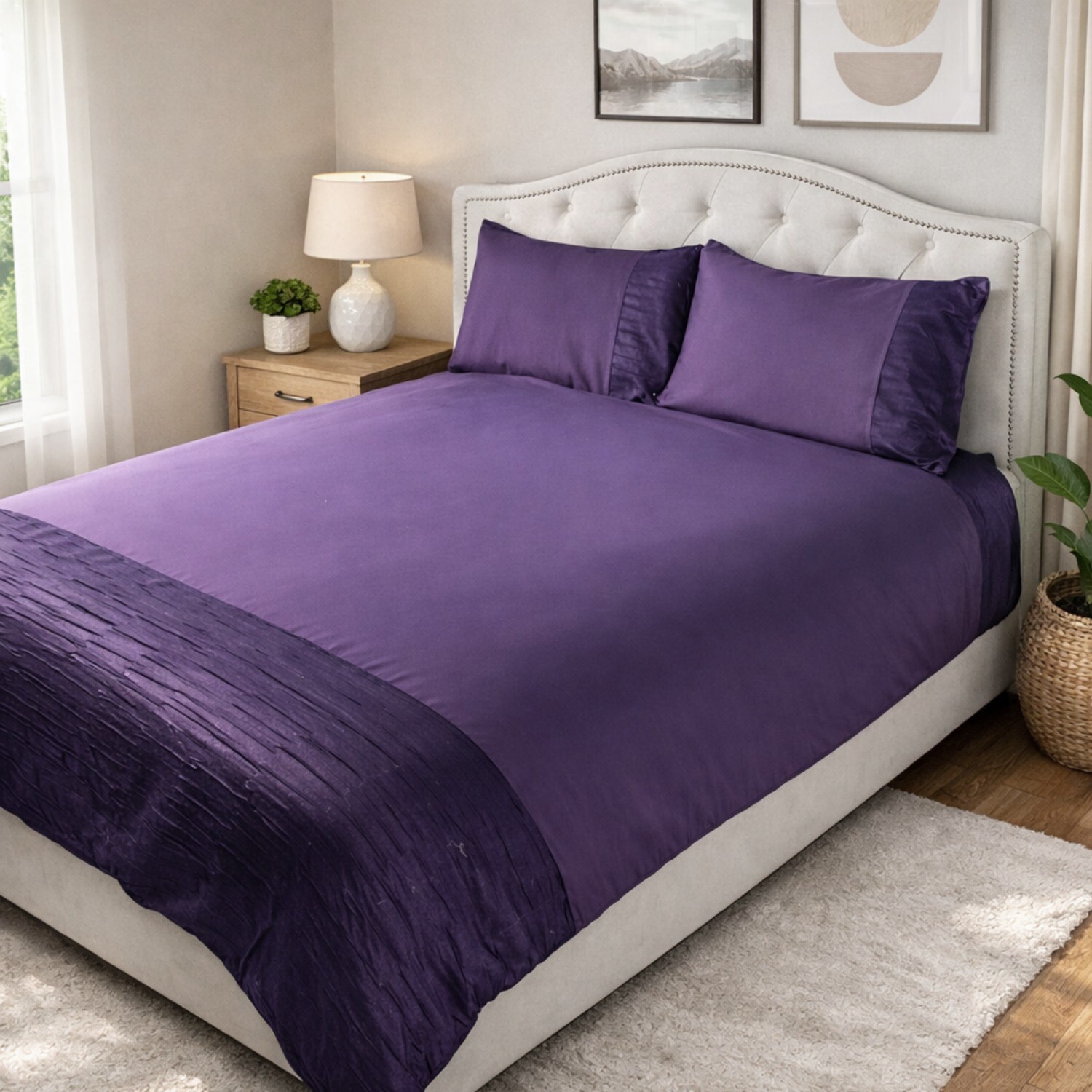 Voltico Luxury Textured Jacquard Duvet Cover Set - Plum / Single