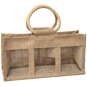 3 Jar Natural Jute Bag with Handles for jam jars, chutneys and preserves