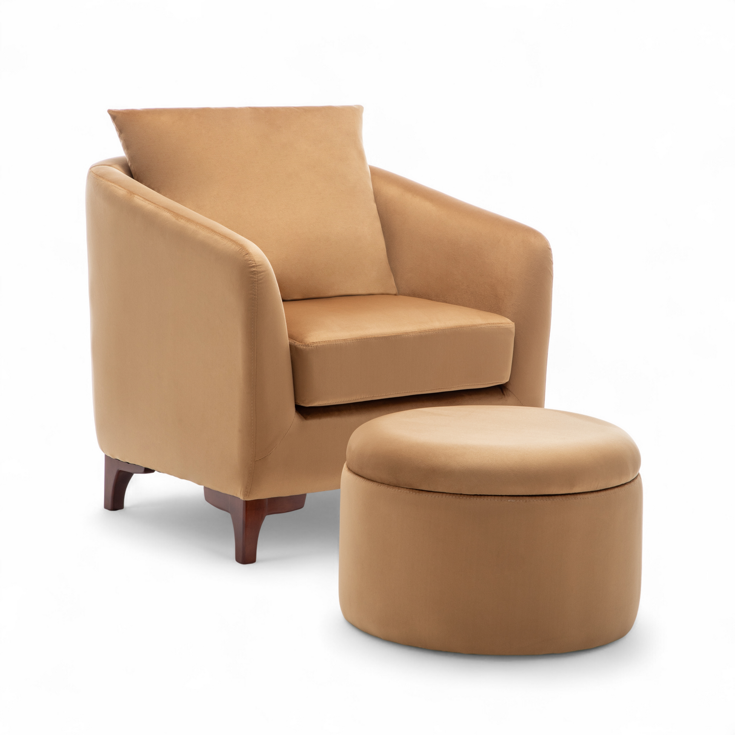 Ottman Character Velvet Tan Angela Accent Tub Chair with Ottoman