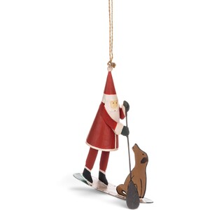 Santa and Dog on Surfboard Christmas Tree Decoration