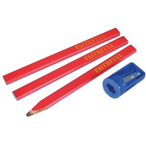 Faithfull Carpenters' Pencils Red (pack 3 + Sharpener)