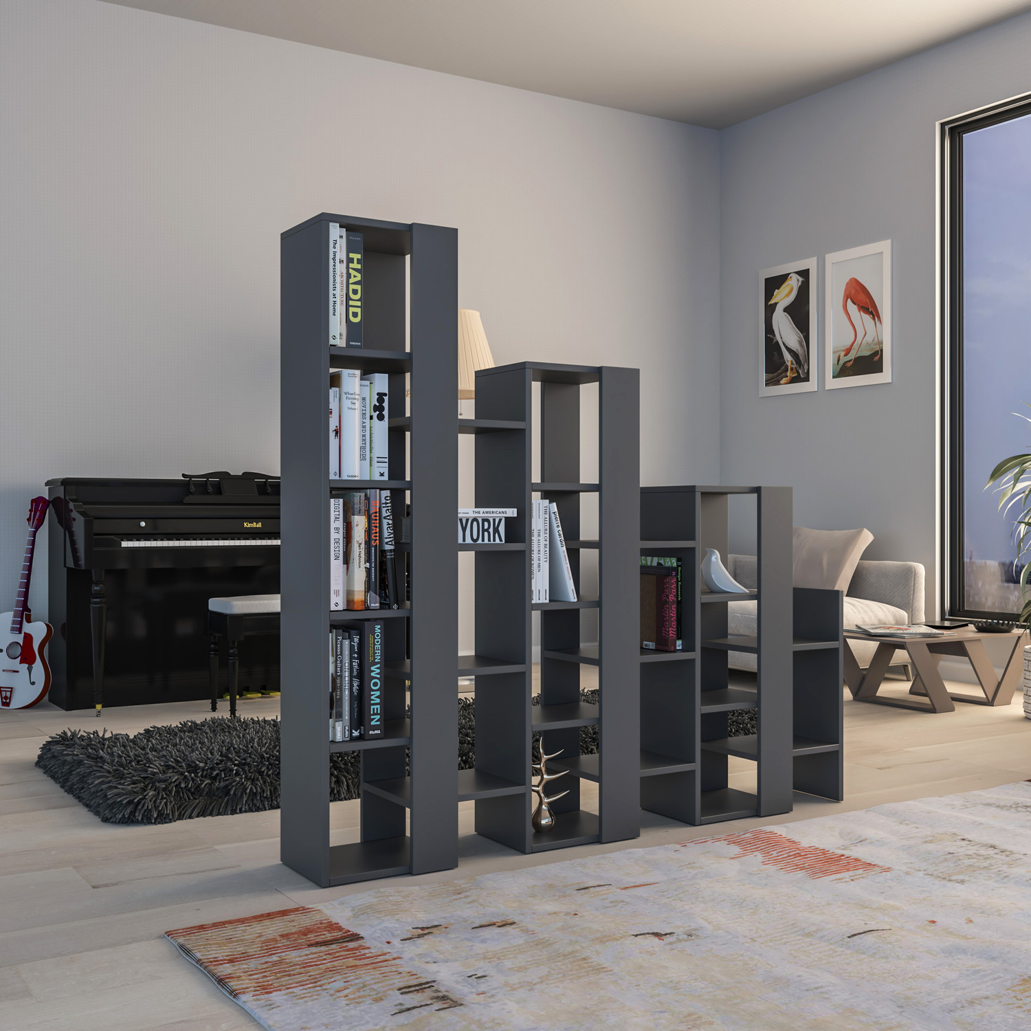 Decortie Anthracite/Grey Lift Separator Modern Bookcase Display Unit Room Separator - Image 3