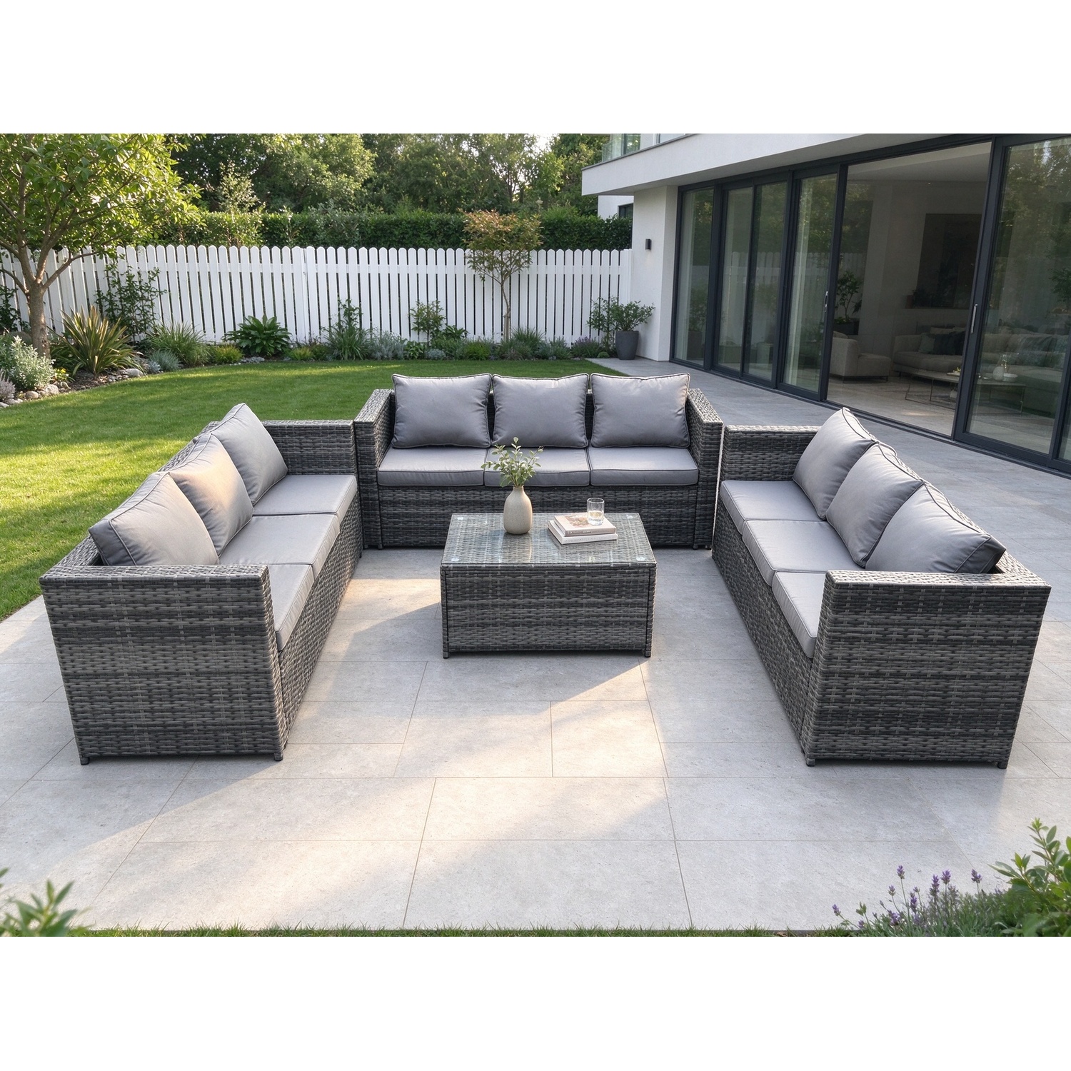 Rackhams Dark/Grey Outdoor Lounge Sofa Set Wicker Pe Rattan Garden Furniture Set With Oblong Coffee Table Mixed - Image 2