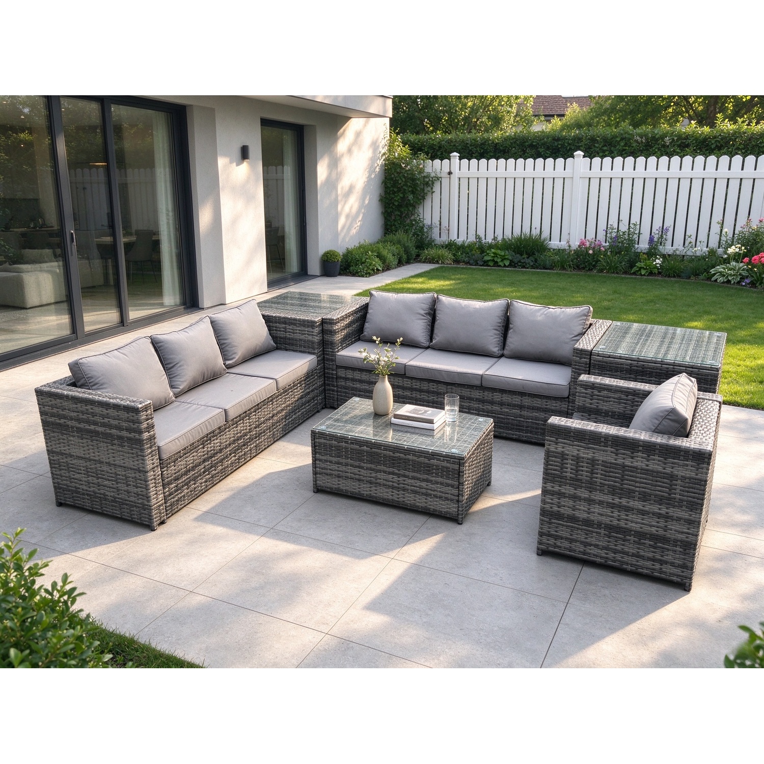 Fimous 7-Seater Patio Coffee Table Sofa Set With 2 Side Tables - Image 3