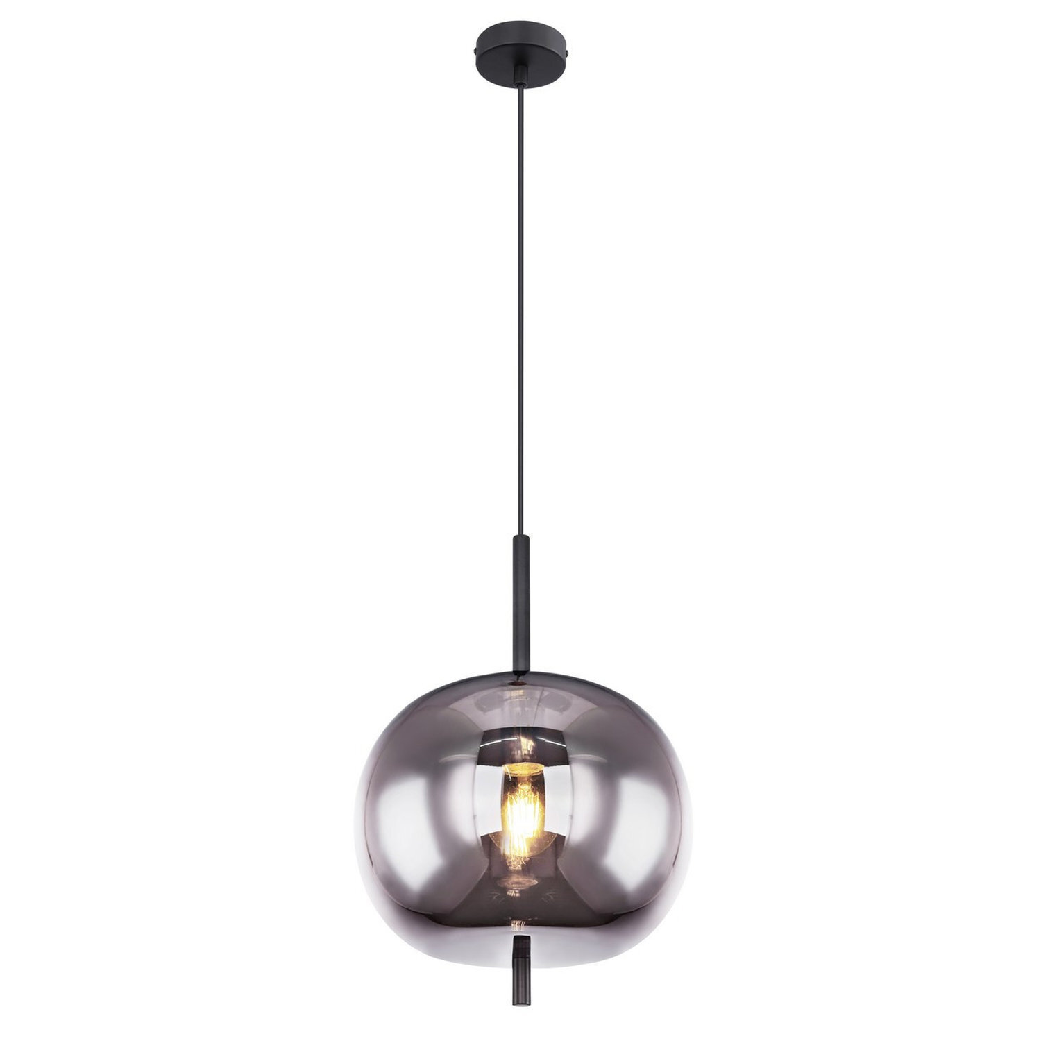 Globo Smoky Large Round Single Black Pendant Light - Black Metal & Smoked Glass - E27 Socket - Image 2