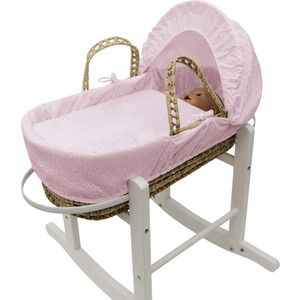 Broderie Anglaise Pink Dolls Moses Basket and Stand