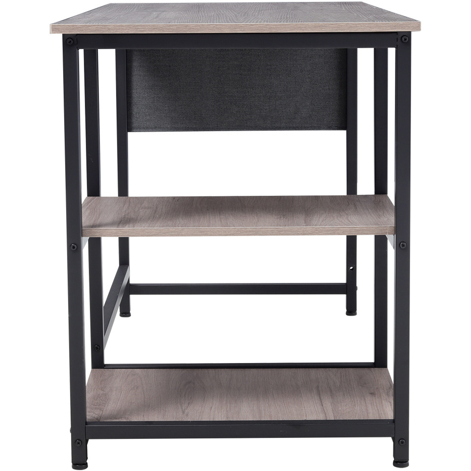 Woodgrain Computer Desk With Side Storage Bag And Shelves - Grey Black