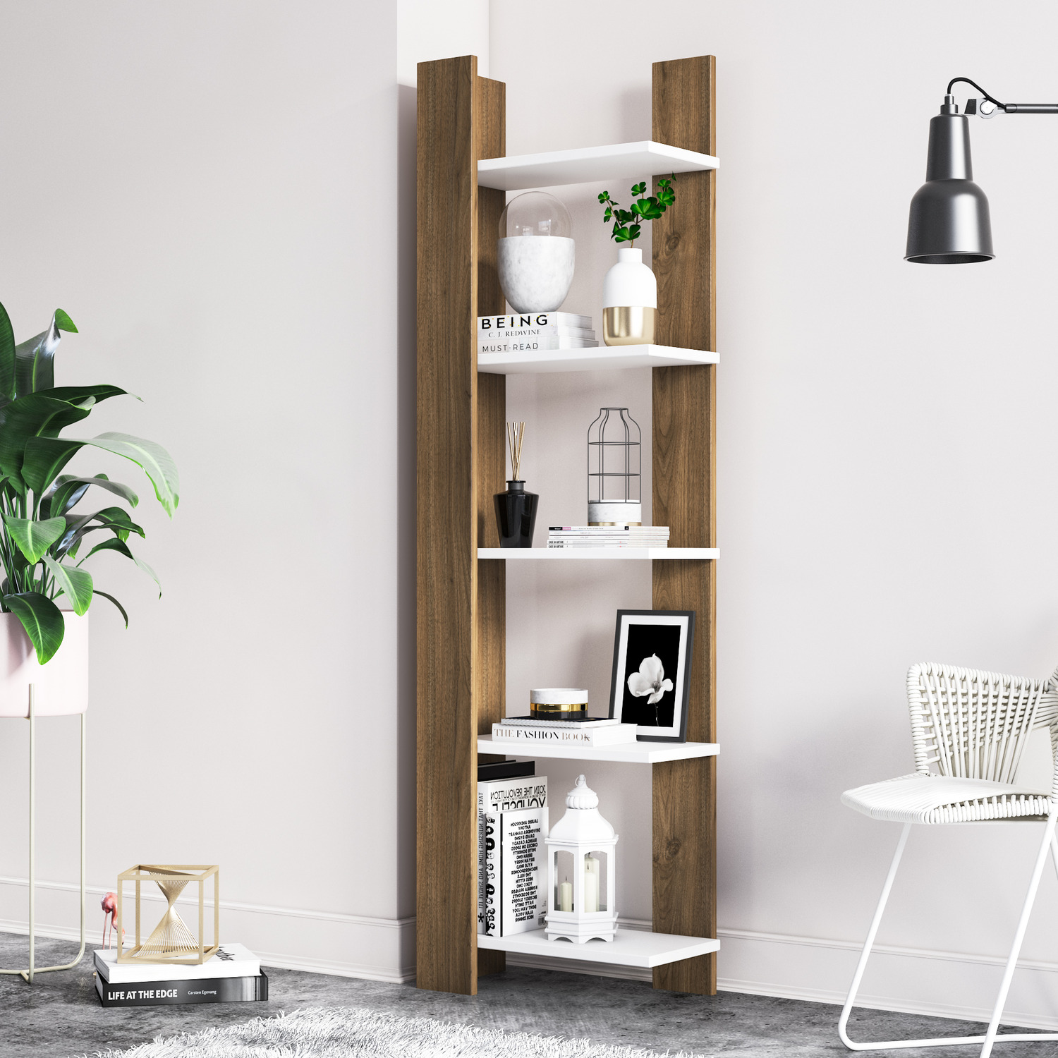 MinimaDecor - Reeta Bookcase - Walnut white thumbnail