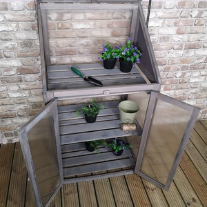 Wooden Mini Greenhouse Cold Frame - Small Greenhouse Grey H120 x W69 x D49cm