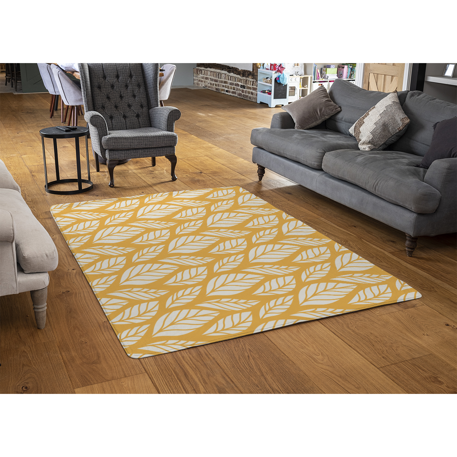White Leaf Pattern On Orange Rug - Orange / 150cm thumbnail