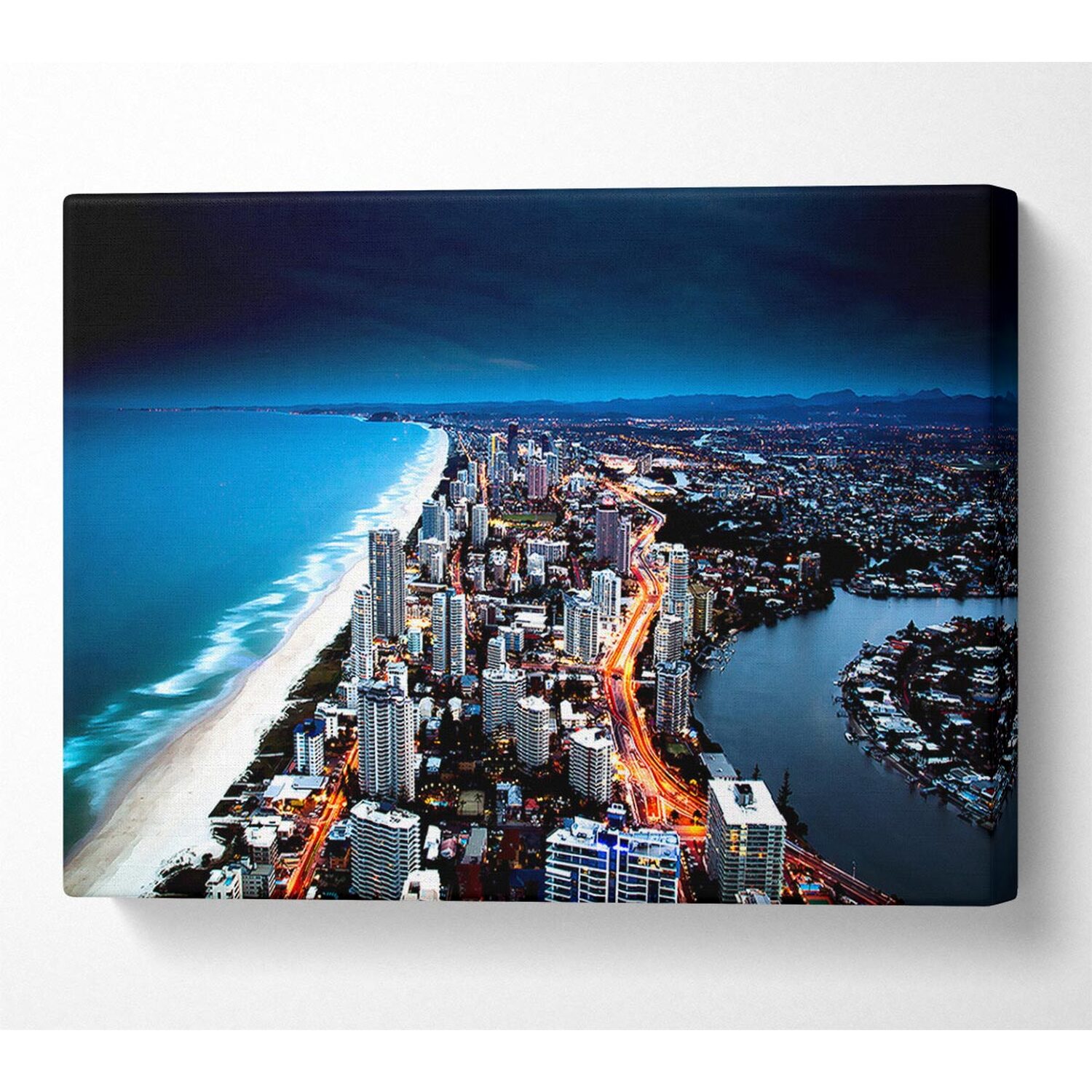 Wallart-Direct - Golden City Coast Canvas Print Wall Art - Yellow / 101.6cm thumbnail