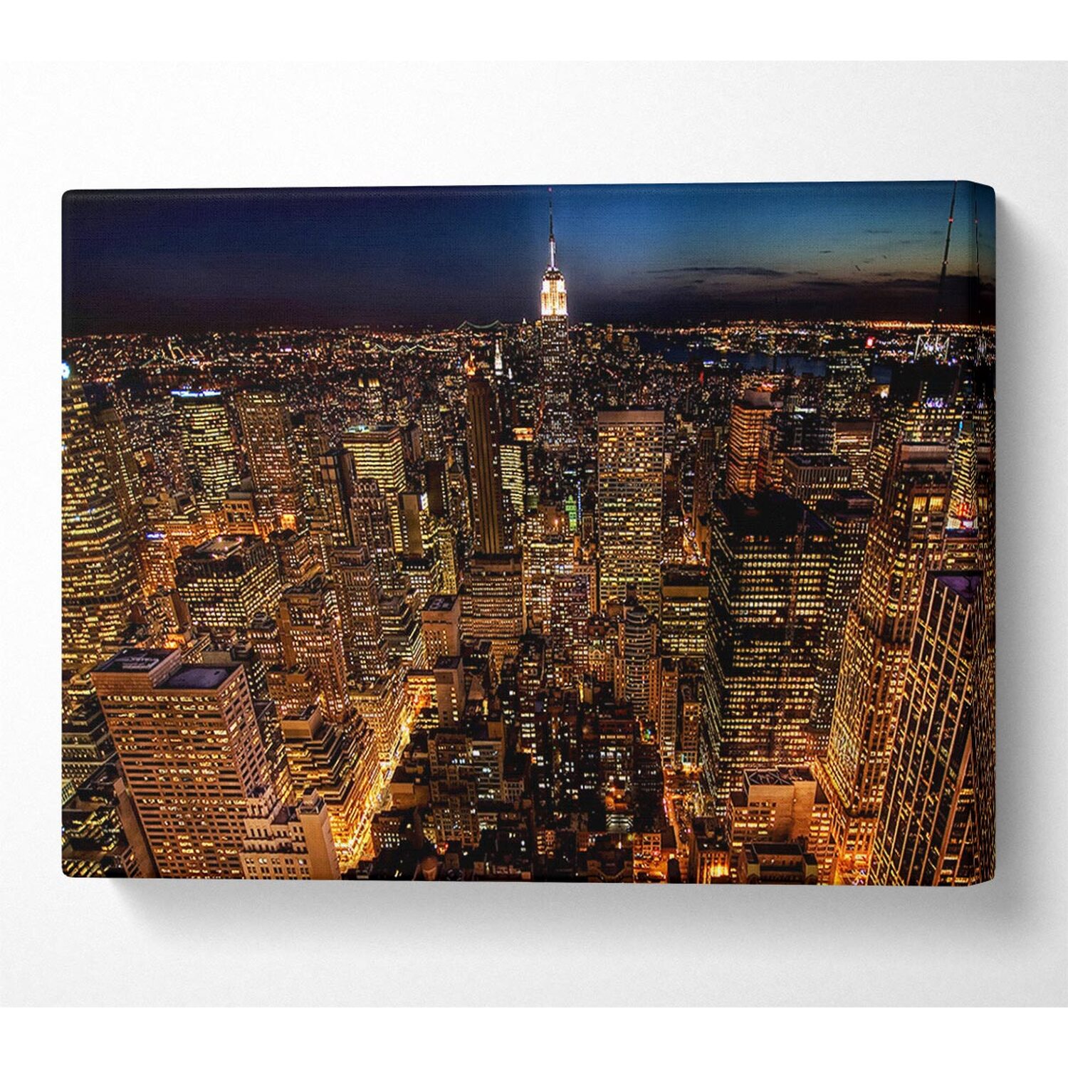 Wallart-Direct - Manhattan Night Life Glow Canvas Print Wall Art - Yellow / 101.6cm thumbnail