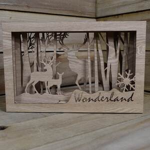 Wooden Christmas Reindeer Scene Lit with 40 Warm White LED's