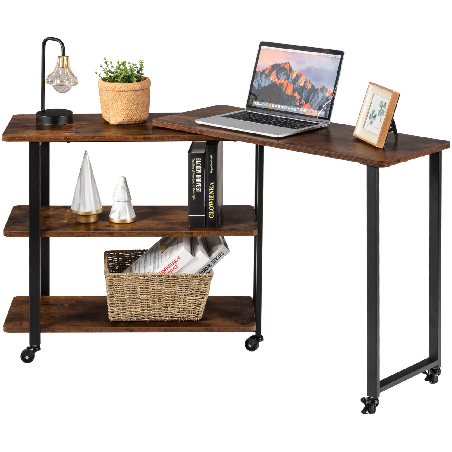 COSTWAY - Free Rotating End Table - Brown thumbnail