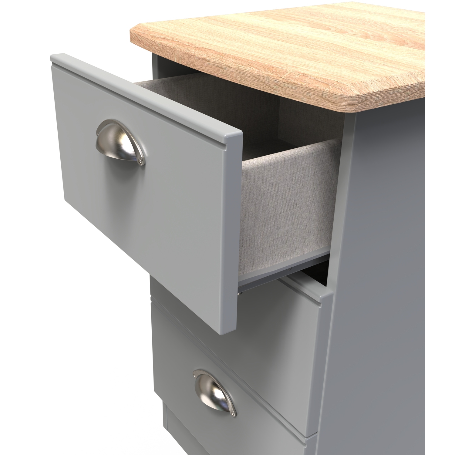 Victoria Ready Assembled 3 Drawer Bedside Cabinet - Dusk Grey Bardolino Oak