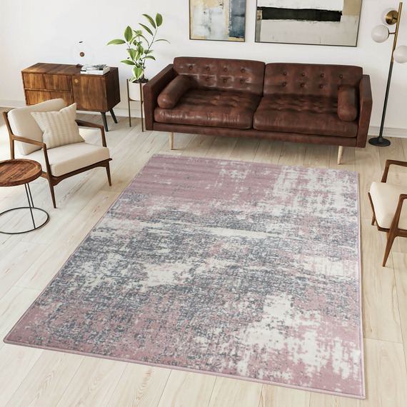 Blush Pink Grey Distressed Abstract Living Room Rug