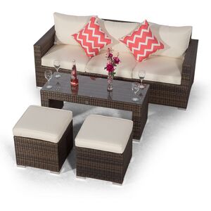 Giardino Sydney Rattan 3 Seater Sofa Set with Coffee Table and 2 Stools