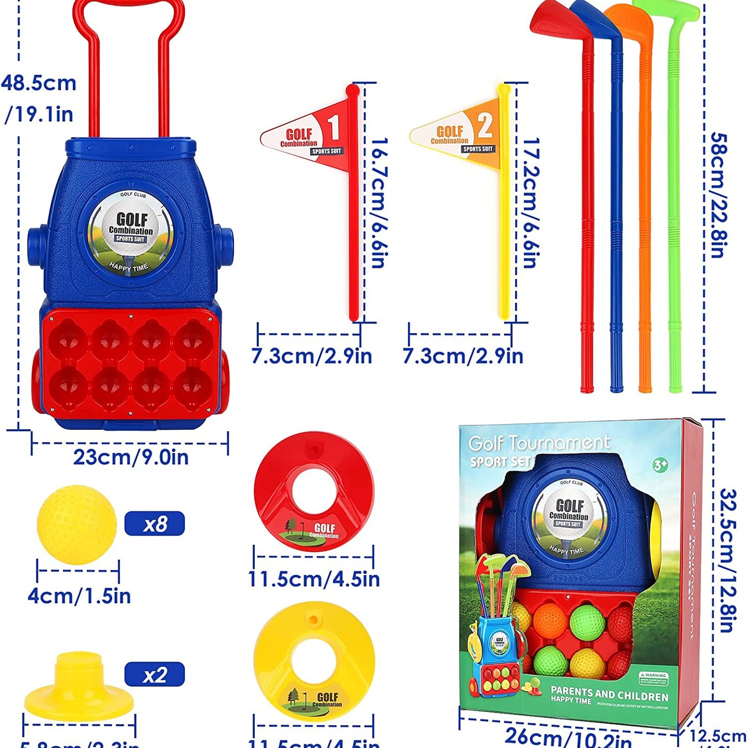 Golf Suitcase Toy with 6 Balls, 4 Golf Clubs and 2 Practice Holes