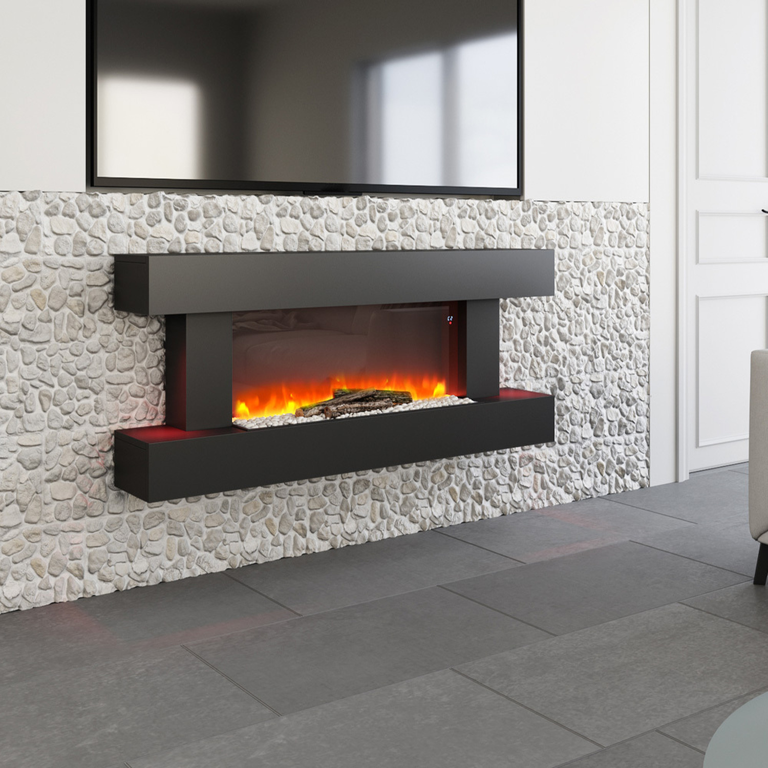 Modern Rectangular Electric Fireplace with Adjustable Flame Colours