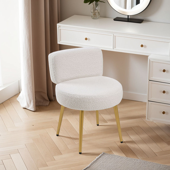 Cream Teddy Bear Fur Dressing Table Stool Vanity Chair with Metal Legs