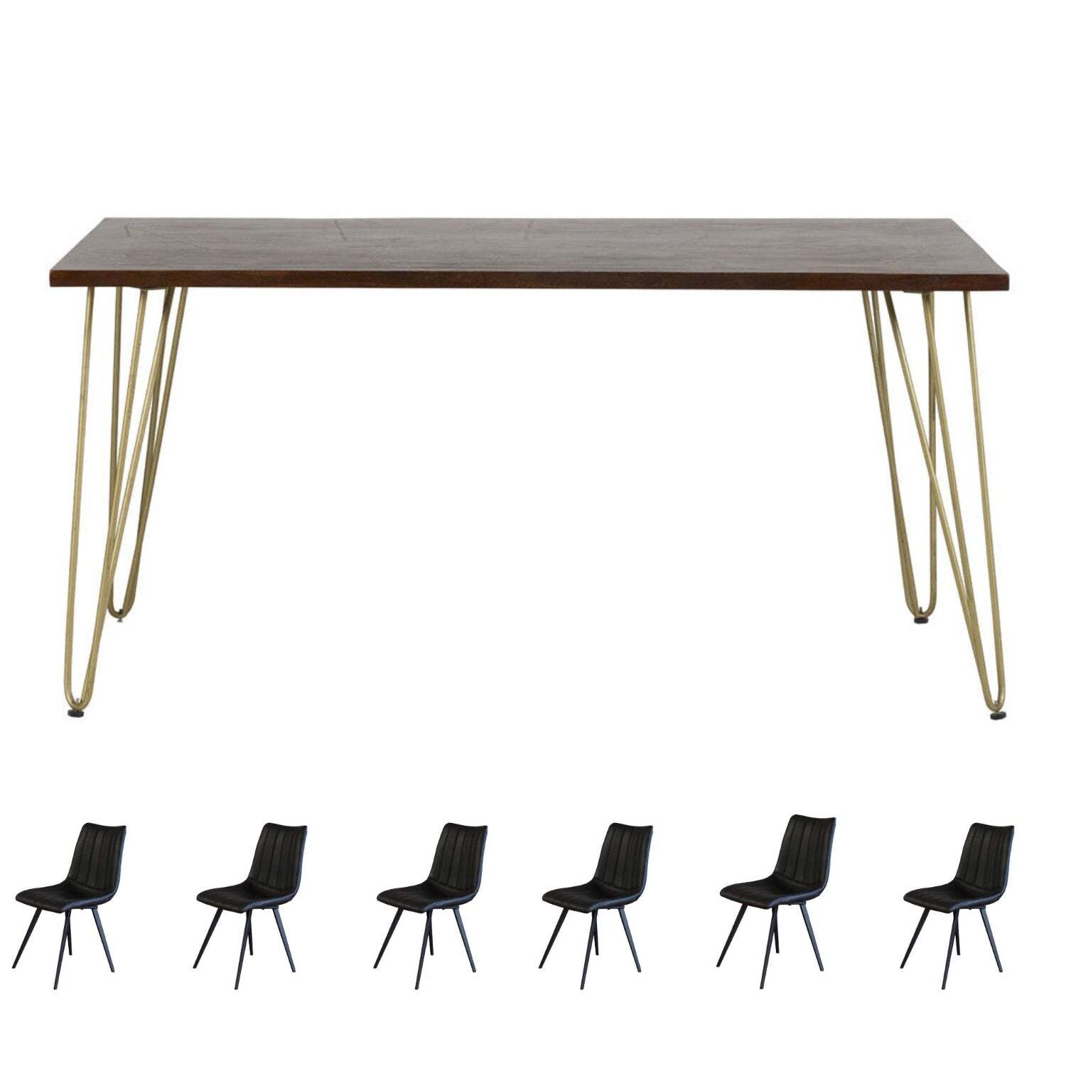 IH Design - Dallas Dark Mango Wooden Rectangular 6 Seater Dining Table Set With 6 Chairs - Dark Wood thumbnail