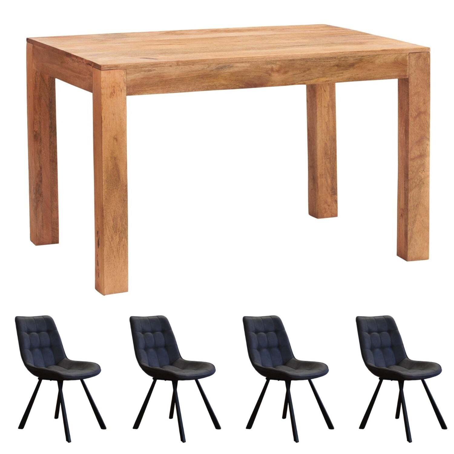 IH Design - Dakota Light Mango Wooden 4Ft Medium Sized Dining Table Set With 4 Chairs - Light Wood thumbnail