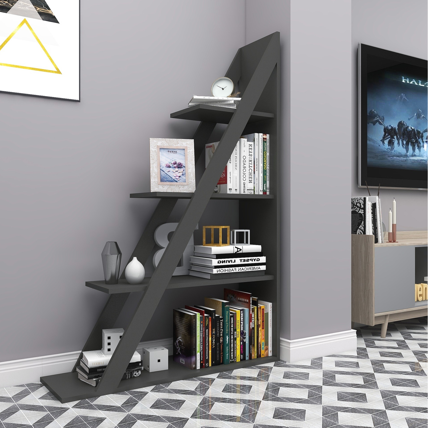 Bookcase Amando Ladder Bookcase - Dark Grey